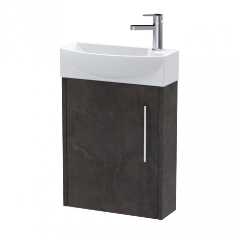 Hudson Reed Juno Compact Matt Metallic Slate 440mm Wall Hung Single Door Vanity Unit and Left Hand Curved Ceramic Basin - JNU2661L