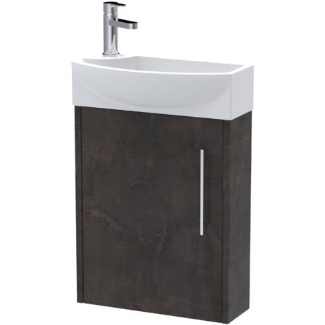Hudson Reed Juno Compact Matt Metallic Slate 440mm Wall Hung Single Door Vanity Unit and Right Hand Curved Ceramic Basin - JNU2661R