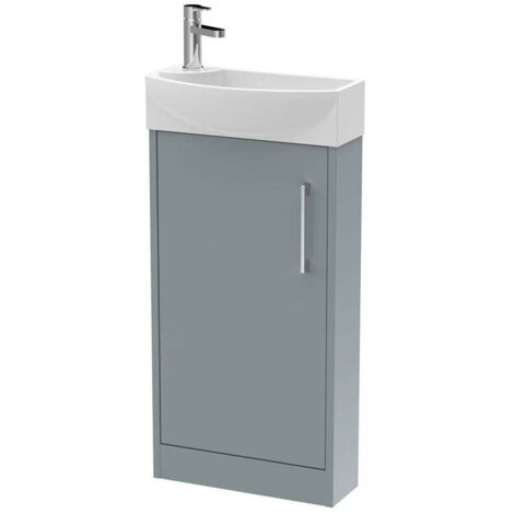 Hudson Reed Juno Compact RH Floor Standing Vanity Unit and Basin 440mm Wide - Coastal Grey