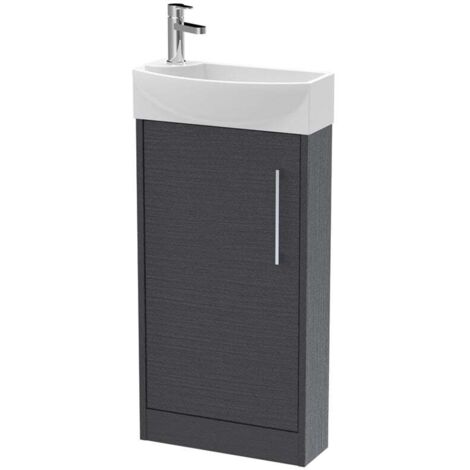 Hudson Reed Juno Compact RH Floor Standing Vanity Unit and Basin 440mm Wide - Graphite Grey