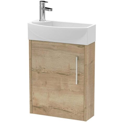 Hudson Reed Juno Compact RH Wall Hung Vanity Unit and Basin 440mm Wide - Autumn Oak