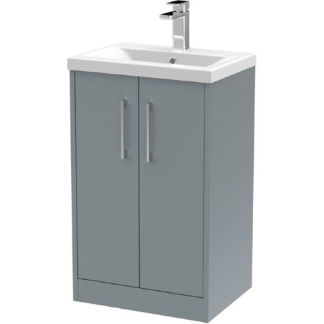 Hudson Reed Juno Floor Standing 2-Door Vanity Unit with Basin 1 500mm Wide - Coastal Grey