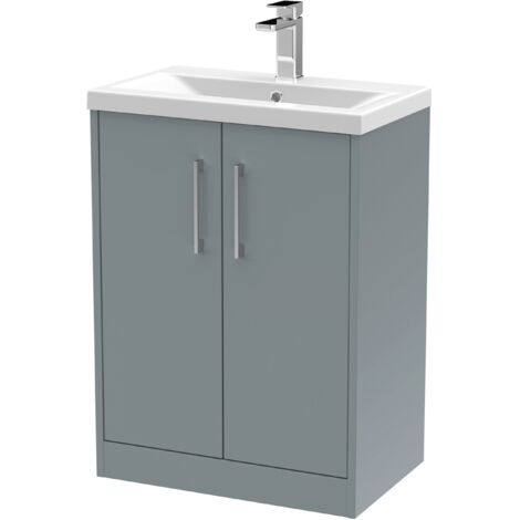 Hudson Reed Juno Floor Standing 2-Door Vanity Unit with Basin 1 600mm Wide - Coastal Grey