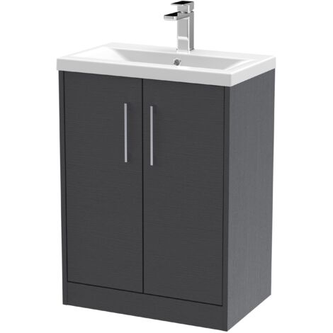 Hudson Reed Juno Floor Standing 2-Door Vanity Unit with Basin 1 600mm Wide - Graphite Grey