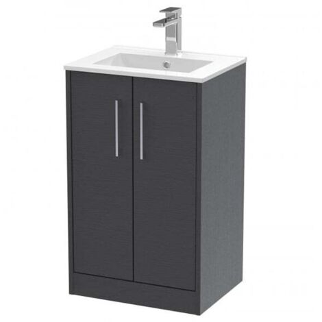 Hudson Reed Juno Floor Standing 2-Door Vanity Unit with Basin 2 500mm Wide - Graphite Grey