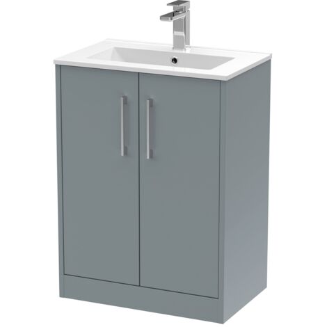 Hudson Reed Juno Floor Standing 2-Door Vanity Unit with Basin 2 600mm Wide - Coastal Grey