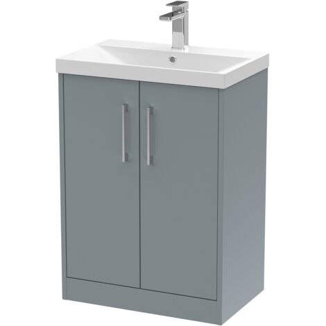 Hudson Reed Juno Floor Standing 2-Door Vanity Unit with Basin 3 600mm Wide - Coastal Grey