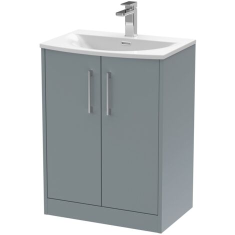 Hudson Reed Juno Floor Standing 2-Door Vanity Unit with Basin 4 600mm Wide - Coastal Grey