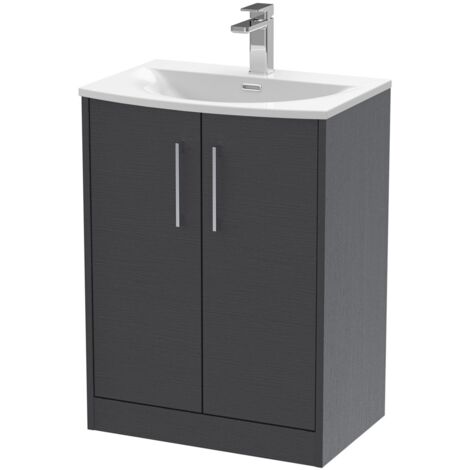 Hudson Reed Juno Floor Standing 2-Door Vanity Unit with Basin 4 600mm Wide - Graphite Grey