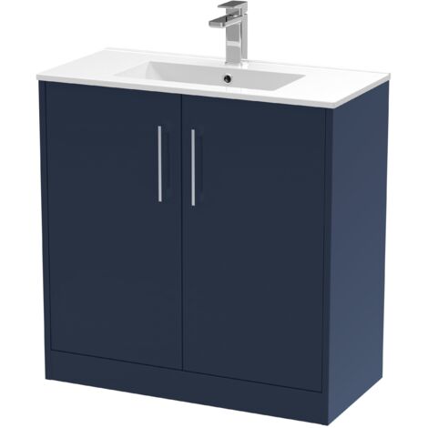 Hudson Reed Juno Floor Standing 2-Door Vanity with Basin 2 800mm Wide - Midnight Blue