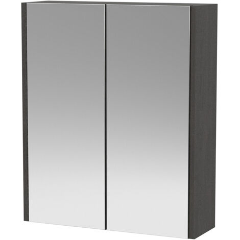 Hudson Reed Juno Graphite Grey Woodgrain 600mm 2 Door Mirrored Cabinet - NPF2217