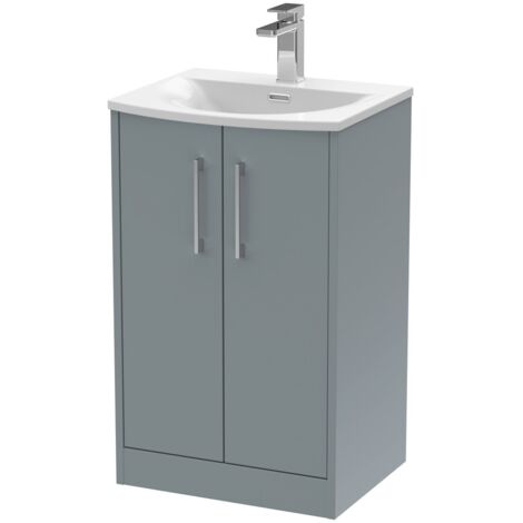 Hudson Reed Juno Matt Coastal Grey 500mm 2 Door Vanity Unit and Curved Ceramic Basin - JNU2301G
