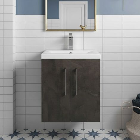 Hudson Reed Juno Matt Metallic Slate 500mm Wall Hung 2 Door Vanity Unit and Mid Edge Ceramic Basin - JNU2621A