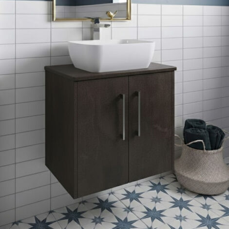 Hudson Reed Juno Matt Metallic Slate 600mm Wall Hung 2 Door Vanity Unit with Worktop - JNU2623W
