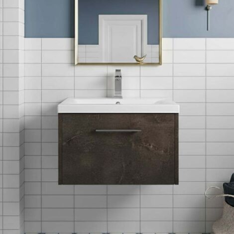 Hudson Reed Juno Matt Metallic Slate 600mm Wall Hung Single Drawer Vanity Unit and Mid Edge Ceramic Basin - JNU2622A