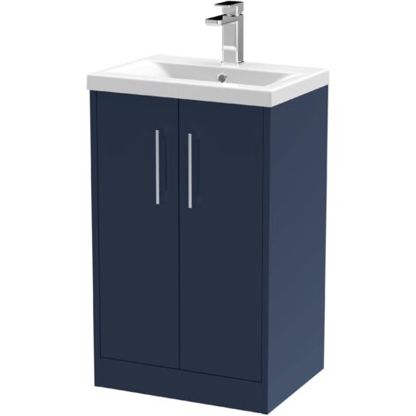 Hudson Reed Juno Satin Midnight Blue 500mm 2 Door Vanity Unit and Mid Edge Ceramic Basin - JNU2901A