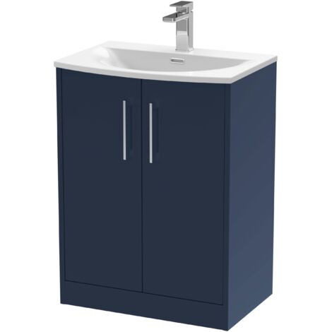 Hudson Reed Juno Satin Midnight Blue 600mm 2 Door Vanity Unit and Curved Ceramic Basin - JNU2903G