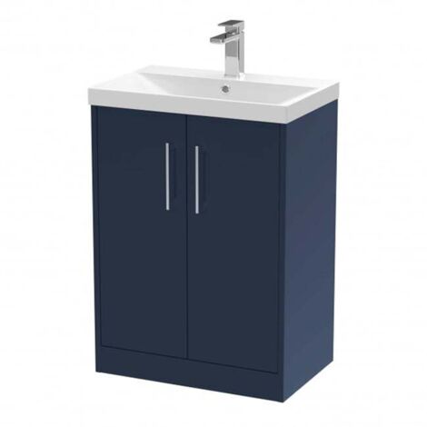 Hudson Reed Juno Satin Midnight Blue 600mm 2 Door Vanity Unit and Thin Edge Ceramic Basin - JNU2903D