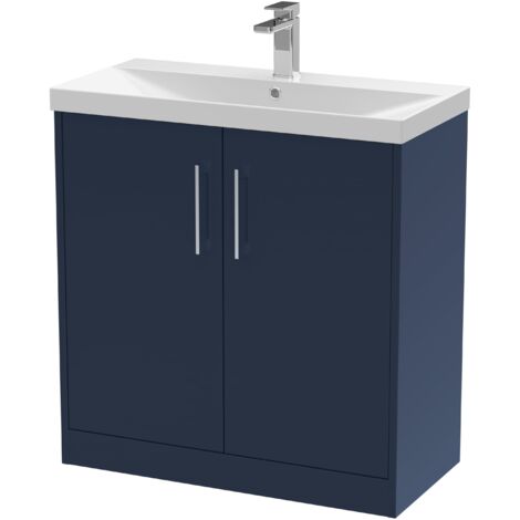 Hudson Reed Juno Satin Midnight Blue 800mm 2 Door Vanity Unit and Thin Edge Ceramic Basin - JNU2905D