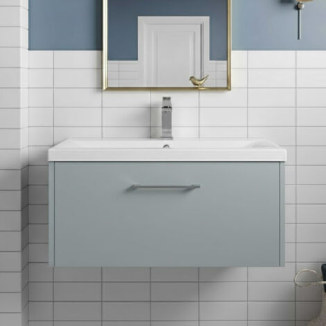 Hudson Reed Juno Wall Hung 1-Drawer Vanity Unit with Basin 2 800mm Wide - Coastal Grey
