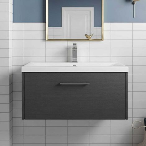 Hudson Reed Juno Wall Hung 1-Drawer Vanity Unit with Basin 2 800mm Wide - Graphite Grey