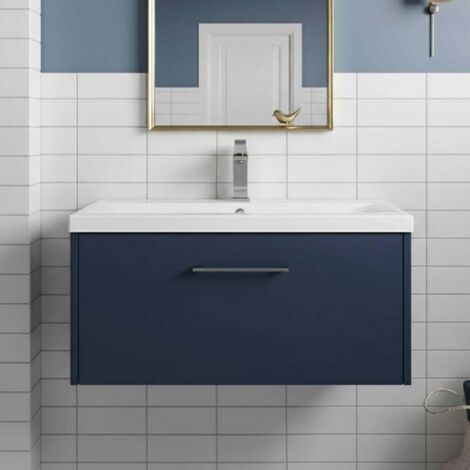 Hudson Reed Juno Wall Hung 1-Drawer Vanity Unit with Basin 3 800mm Wide - Midnight Blue