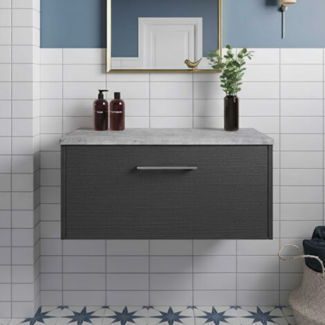 Hudson Reed Juno Wall Hung 1-Drawer Vanity Unit with Bellato Grey Worktop 800mm Wide - Graphite Grey