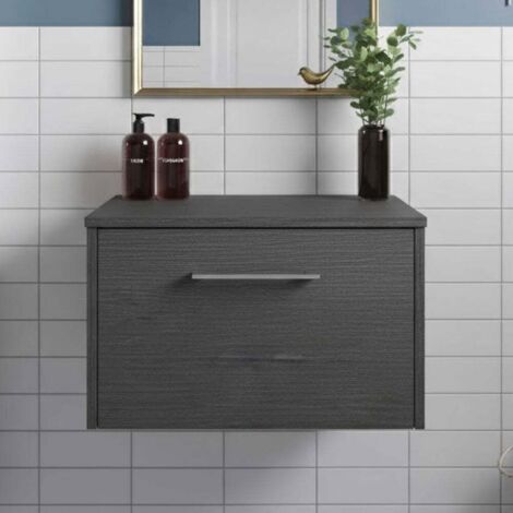 Hudson Reed Juno Wall Hung 1-Drawer Vanity Unit with Worktop 600mm Wide - Graphite Grey