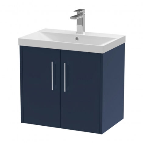 Hudson Reed Juno Wall Hung 2-Door Vanity Unit with Basin 3 600mm Wide - Midnight Blue