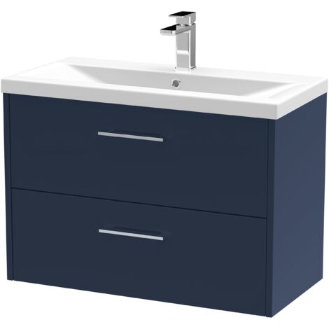 Hudson Reed Juno Wall Hung 2-Drawer Vanity Unit with Basin 1 800mm Wide - Midnight Blue