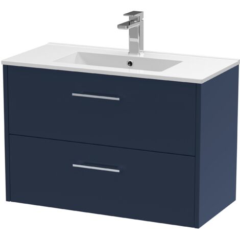 Hudson Reed Juno Wall Hung 2-Drawer Vanity Unit with Basin 2 800mm Wide - Midnight Blue