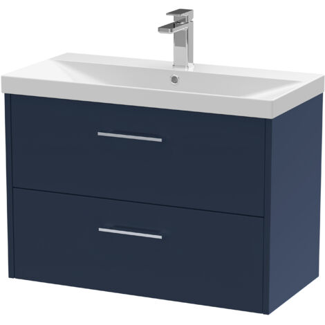Hudson Reed Juno Wall Hung 2-Drawer Vanity Unit with Basin 3 800mm Wide - Midnight Blue