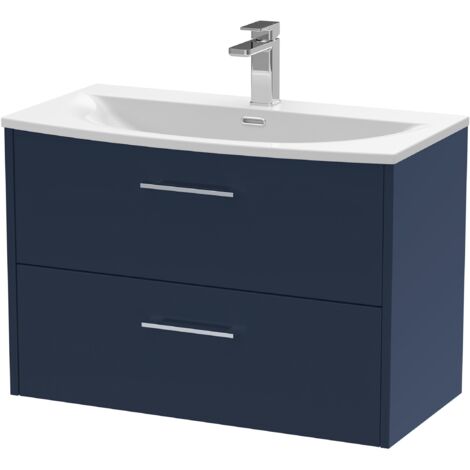 Hudson Reed Juno Wall Hung 2-Drawer Vanity Unit with Basin 4 800mm Wide - Midnight Blue