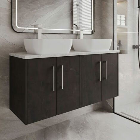Hudson Reed Juno Wall Hung 4-Door Vanity Unit with Bellato Grey Worktop 1200mm Wide - Metallic Slate