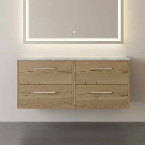 Hudson Reed Juno Wall Hung 4-Drawer Vanity Unit with Bellato Grey Worktop 1200mm Wide - Autumn Oak