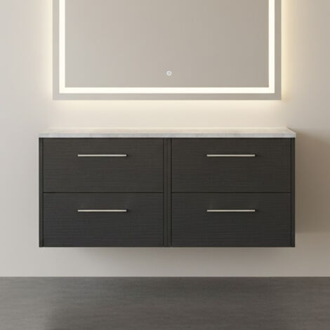 Hudson Reed Juno Wall Hung 4-Drawer Vanity Unit with Bellato Grey Worktop 1200mm Wide - Graphite Grey Woodgrain