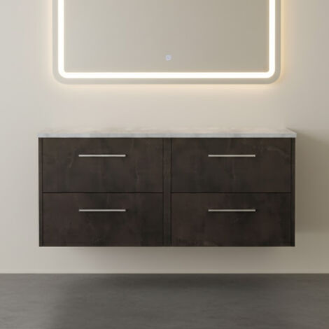 Hudson Reed Juno Wall Hung 4-Drawer Vanity Unit with Bellato Grey Worktop 1200mm Wide - Metallic Slate