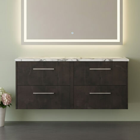 Hudson Reed Juno Wall Hung 4-Drawer Vanity Unit with Carrera Marble Worktop 1200mm Wide - Metallic Slate