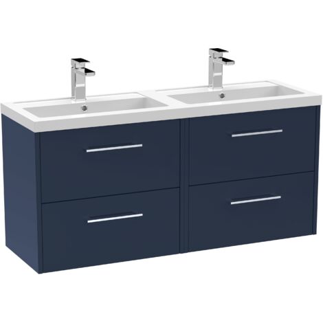 Hudson Reed Juno Wall Hung 4-Drawer Vanity Unit with Double Basin 1200mm Wide - Midnight Blue