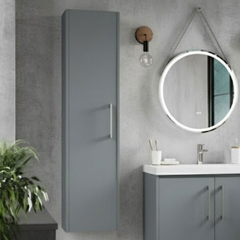 Hudson Reed Juno Wall Hung Tall Storage Unit 350mm Wide - Coastal Grey