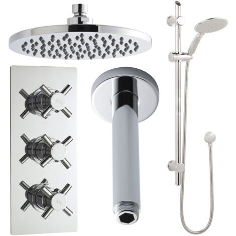 Hudson Reed Kristal Triple Concealed Mixer Shower with Modern Shower Kit and Fixed Head
