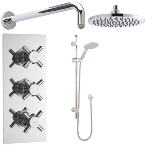 Hudson Reed Kristal Triple Concealed Mixer Shower with Standard Shower Kit and Fixed Head