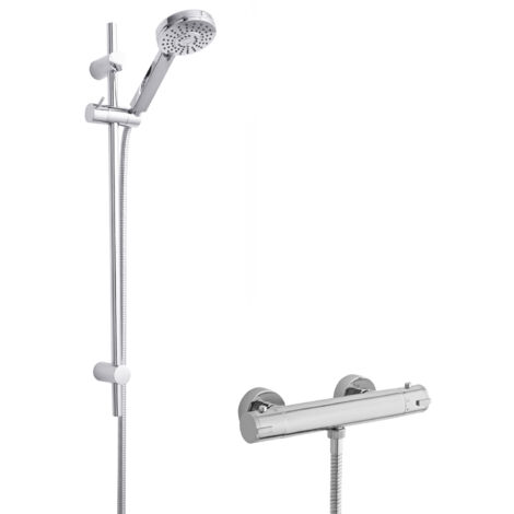 Hudson Reed Minimalist Thermostatic Bar Shower Valve with Water Saving Slider Rail Kit - Chrome