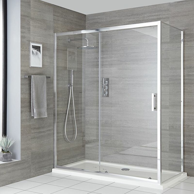 Hudson Reed Portland - Douche Italienne d’Angle avec Porte Coulissante&44 Receveur de Douche Blanc 100cm x 80cm - Chromé