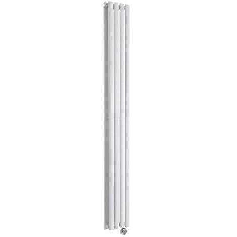 Hudson Reed – Radiateur électrique vertical 178 cm x 23,6 cm – Acier blanc – Puissance 1200W – Double colonne – Installation murale rapide