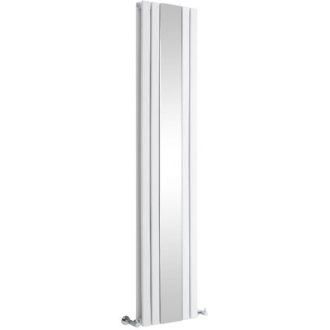Hudson Reed – Radiateur vertical eau chaude en acier avec miroir – 180 cm x 38,5 cm – Puissance 1344W – Finition blanche poudrée