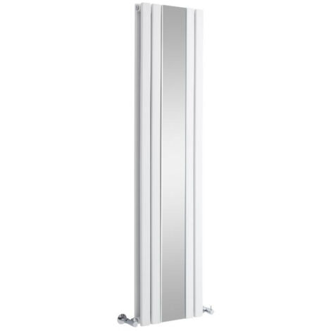 Hudson Reed – Radiateur vertical en acier avec miroir – 160 cm x 38,5 cm – Puissance 1212W – Conçu pour chauffage central – Finition blanche RAL 9016