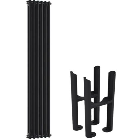 Hudson Reed – Radiateur vertical rétro double rang noir 180cm x 29,3cm – Acier durable 934W – Pour espaces réduits – Garantie 20 ans