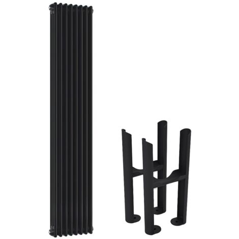 Hudson Reed – Radiateur vertical rétro triple rang noir 180cm x 38,3cm – Acier 1,5mm – Puissance 1558W – Garantie 20 ans