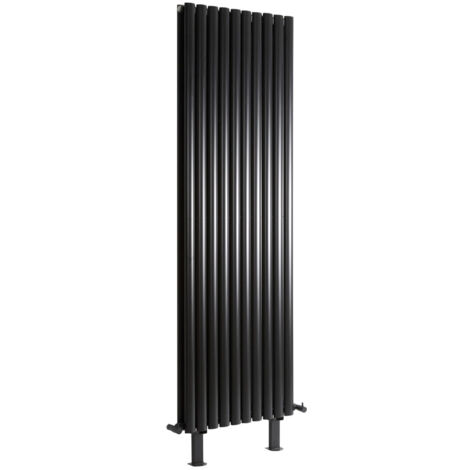 Hudson Reed – Radiateur vertical sur pieds noir double panneaux – Acier 1,5mm – 2148W – 160cm hauteur x 59cm largeur – Conçu pour chauffage central